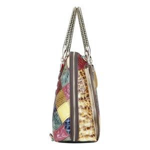 AndoBag Genuine <b>Leather</b> <b>Backpacks</b>, Color Stitching Plaid Shoulder Bag, Fashion Casual <b>Handbag</b> for Women 1791 - Product Image 4