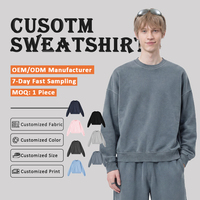 Sweat-shirt col rond 360G 100% coton lavé pour homme, coupe ample et épaules tombantes, uni, personnalisable avec logo, décontracté