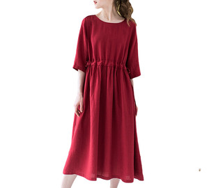 Abito di moda donna lino rosso Maxi <span class=keywords><strong>abiti</strong></span> estivi ragazza <span class=keywords><strong>Mini</strong></span> sopra il ginocchio - Product Image 3