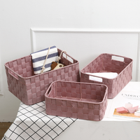 Boîtes de rangement personnalisées faites à la main en fibre imperméable, avec ruban, en tissu non tissé PP, polypropylène, sangle en nylon, paniers de rangement tissés