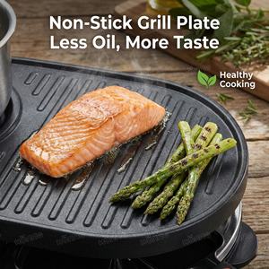 Grill électrique <span class=keywords><strong>de</strong></span> table 2 en 1, <span class=keywords><strong>raclette</strong></span>, barbecue d'intérieur antiadhésif pour 8 personnes, idéal pour <span class=keywords><strong>la</strong></span> <span class=keywords><strong>fondue</strong></span> au fromage et au chocolat - Product Image 4