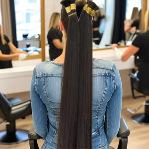 Extensions de cheveux indiens vierges en gros, double trame, à kératine, pointe en I, teintes, micro-liens, trame double, pointe plate, en vrac - Product Image 2