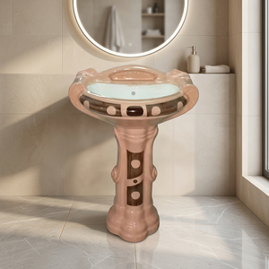 Luxury Round Ceramic Wash Basin With Full Pedestal Modern Eco Friendly Water Resistant Bathroom Sink - Product Image 3