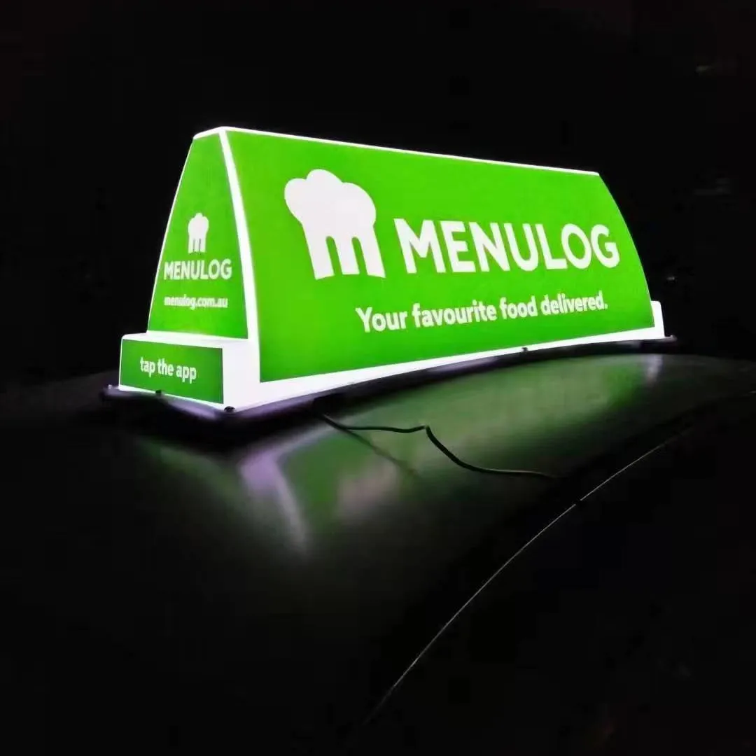 Caja de luz led para publicidad al aire libre, pantalla led superior de taxi al vacío para entrega rápida de comida, camión