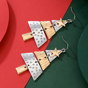 Handmade Christmas <b>Tree</b> Drop Earrings Zinc Alloy Star Shape Geometric Design Ear Hook Earrings For Holiday Fashion - Product Image 1