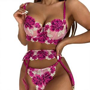 Grenzüberschreitende Quellen Europäisch-Amerikanischer Außenhandel Sexy Damen Buntes Besticktes Dreiteiliges Dessous-Set ODM - Product Image 1