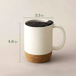 Nuevo logotipo personalizado Base de corcho <span class=keywords><strong>taza</strong></span> de café con tapa de PP Fondo de madera <span class=keywords><strong>Taza</strong></span> de cerámica colorida con fondo de corcho y tapa - Product Image 4