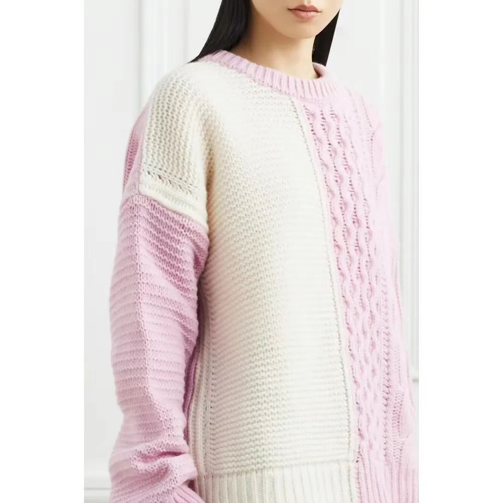 Suéteres de cuello redondo para mujer, jersey de lana de invierno de manga larga de talla grande hecho a mano con diseño personalizado, tejido con cable de ganchillo, venta al por mayor