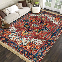 Tapis en polyester imprimé doux et facile d'entretien, grande surface, pour salon et chambre, avec tapis antidérapant, franges et pompons, faible MOQ