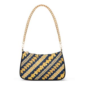Bolsos Tote Personalizables para Mujer con Estampado Hawaiano de Puakenikeni, Correa de Cadena Dorada y Cierre de Cremallera - Product Image 1