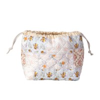 Tas Kosmetik Estetis Bermotif Bunga dengan Tali Serut, Portabel untuk Perjalanan Wanita, Tempat Penyimpanan Perlengkapan Mandi dan Makeup Sehari-hari