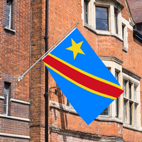 Drapeau de la République démocratique du Congo 3x5 Ft en polyester monocouche style fanion avec deux œillets en laiton pour décoration intérieure et extérieure