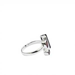 Handmade Garnet Ring Sterling Silver Minimalist Design Elegant Green Tourmaline Unique <b>Raw</b> Crystal Jewelry - Product Image 5