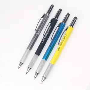 Custom Logo 6 In 1 Multi Function Pen With Two-Head Screwdriver Ruler Spirit Level Multitool Multifunction Tool Gifts