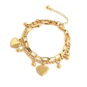 Regali di san valentino bracciale a forma di cuore in acciaio inossidabile multistrato di moda