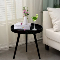 Nouvel arrivage de meubles en travertin 2025 Table basse ronde moderne en bois de couleur foncée pour le thé et le lit en bambou pour le salon