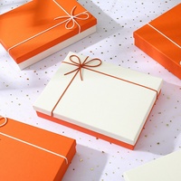 Boîte cadeau rigide bicolore orange crème Shaher avec nœud en cordon, texture lin, emballage rectangulaire personnalisable pour anniversaire et mariage