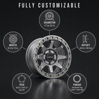 Jantes Beadlock forgées en titane brillant 17-22 pouces 6061-T6, jantes tout-terrain simulées 5x5.0 6x5.5 pour Jeep Bronco Tacoma F-150