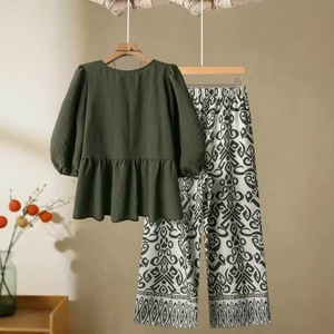 Xiyin Women's Casual Set Green Black <b>Plus</b> <b>Size</b> Summer Loose Tie Front Pants Patterned Long <b>Trousers</b> Europe America Southeast - Product Image 2