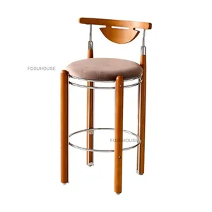 Tabourets de <span class=keywords><strong>bar</strong></span> en bois massif avec dossier haut, design <span class=keywords><strong>scandinave</strong></span> moderne, chaises de comptoir pour îlot de cuisine, vente en gros, fabricant OEM, sur mesure - Product Image 2
