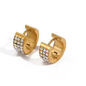 Pendientes de diamantes geométricos de tres filas con corte brillante redondo de acero de titanio para uso diario de mujer TE6969-G - Product Image 5