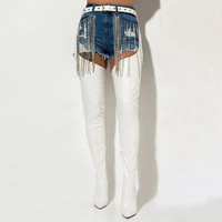 Bottes hautes à bout pointu style sexy avec fermeture éclair latérale, bottes longues d'hiver avec ceinture, chaussures à talons hauts pour femmes, taille plus 48