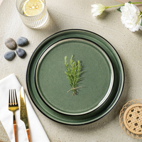 EKA Service de vaisselle style américain à glaçure réactive verte, 12 pièces, assiettes et bols en céramique, service de vaisselle en porcelaine