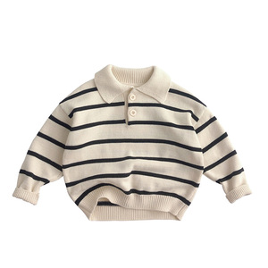 <span class=keywords><strong>Pull</strong></span>-over Polo Rayé Basique Élégant à Manches Longues pour Garçons et Filles avec Bordure Côtelée Confortable – Vente en Gros - Product Image 2