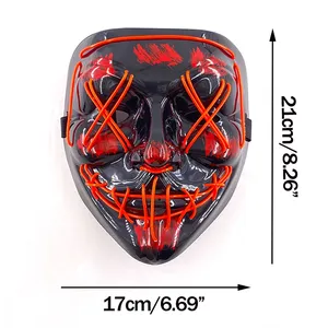 Máscara de seda de neón con luz LED, máscaras de miedo de Halloween luminosas divertidas para suministros de disfraces de Cosplay, fiestas de año electoral de Gran Purga - Product Image 6