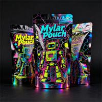 Sacs en mylar holographique Multi Designs 3.5g 7g 4x6inch Pochette debout résistante aux enfants avec fermeture à glissière anti-odeurs