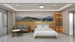 Custom Economy 3 Star Hotel Furniture Set King <b>Queen</b> <b>Size</b> WoodBed <b>Frame</b> & Mattress Sets with Headboard Nightstands & <b>Bed</b> Sheet - Product Image 5