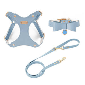 Set tali kerah <span class=keywords><strong>Harness</strong></span> kulit mewah stok dapat diatur produsen luar ruangan kecil aksesori Jalan anjing peliharaan grosir - Product Image 4