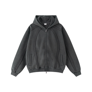 جاكيتات هودي رجالية مبطنة بالصوف بتصميم أوروبي أمريكي عصري وعتيق، مصبوغة بالشمع ومتينة للغاية، بسحاب أمامي - Product Image 1