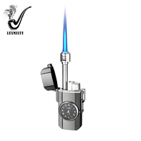 Briquet à allumage direct à flamme bleue en alliage, étanche au vent, télescopique, avec montre à quartz intégrée, anti-brûlure, allumage à une touche