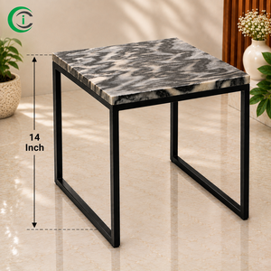 Grey Marble <b>Table</b> 14 Inch with Black Metal <b>Feet</b> Premium Decorative Accent <b>Table</b> for Home Office Living Room Dining Space - Product Image 3