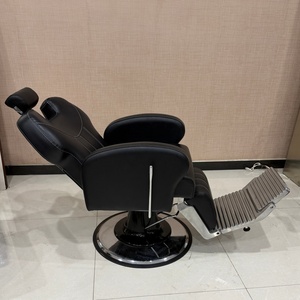 Fauteuil de Barbier Hydraulique Inclinable de Luxe en Cuir PU Noir, Robuste avec Repose-Pieds Large, Chaise de Rasage pour Hommes, Salon de Coiffure - Product Image 4