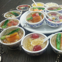 Porte-clés bol alimentaire réaliste en PVC écologique, modèle 4 cm, impression numérique AWE, style chinois, pendentif en plastique pour jeu de simulation