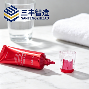 Metallic <b>Red</b> Cosmetic Squeeze Tube with Custom Acrylic Applicator Cap - Product Image 3