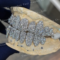 Grillz personnalisés entièrement micro-pavés, coupe brillante, en argent S925, Moissanite D VVS, style Hip Hop, pour dents supérieures/inférieures, de tiers