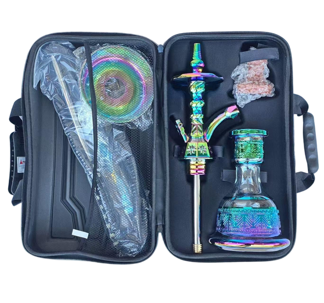Rainbow Color Carve Design Luxury Egyptian Zinc Alloy Hookah Complete Kit Portable Shisha Bar Home Use Glass Bas