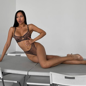 Ensemble de lingerie sexy imprimé léopard en maille, soutien-gorge et culotte, fin et ajouré, deux pièces, vêtements pour femmes, vente chaude - Product Image 1