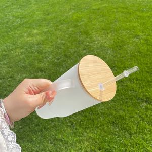 Nuevo Vaso de Vidrio Transparente Esmerilado de 32oz/40oz con Tapa de Madera, Personalizable con Logotipo, para Sublimación, con Asa y Pajita, para Agua o Café - Product Image 3