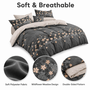 Juego de Ropa de Cama de Poliéster con Diseño de Flores Silvestres en Gris Oscuro, Disponible en Polonia, para Envío Directo en la UE, 3 Piezas - Product Image 2