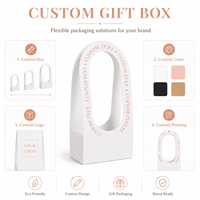 Boîte d'emballage pour fleurs avec poignée en forme d'arche blanche, logo personnalisé, boîte de transport en papier portable, spécialement conçue pour vous, boîte d'emballage pour panier-cadeau