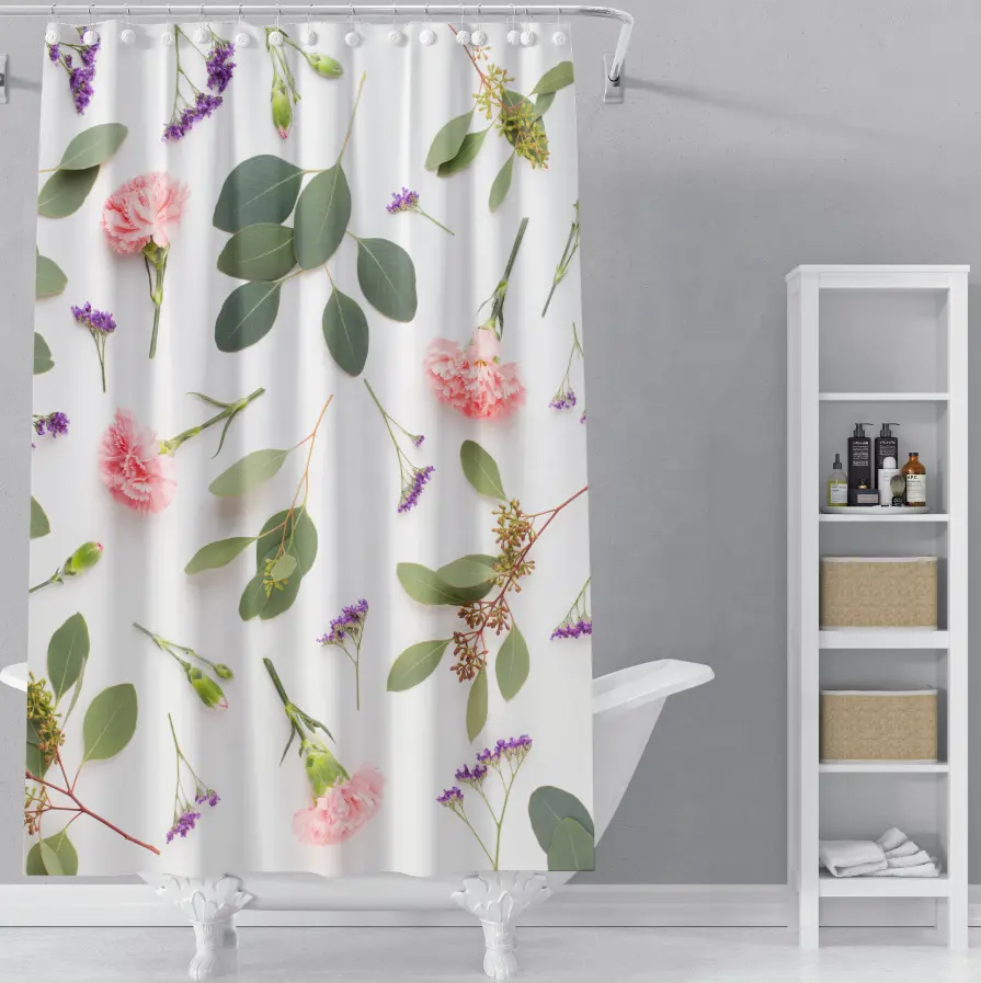 Hot Sale Durable Polyester Waterproof Flowers Printed Curtains Sublimation 3d Printing Custom Shower Curtains For Bathroom
