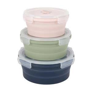 Set 3PC Collapsible <b>Silicone</b> Food Storage Container Set <b>Silicone</b> Sallad <b>Bowl</b> for Lunch Box from Vietnam - Product Image 1