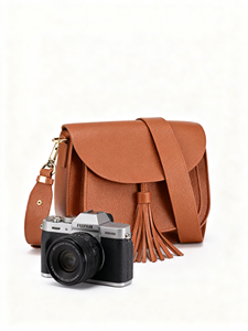 Nhà sản xuất OEM Nâu Vegan PU da bảo vệ máy ảnh tàu sân bay DSLR Ống kính bảo vệ máy ảnh Túi hình ảnh Crossbody Túi - Product Image 4