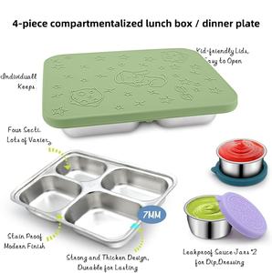 <b>Hot</b> Sale Multifunctional Stainless Steel Deluxe Bento <b>Box</b> Silicone Cover Leak-proof Metal <b>Food</b> Storage <b>Box</b> - Product Image 3