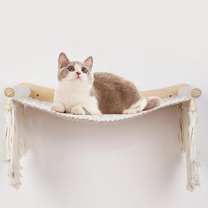Hamaca de Pared para Gatos con Estante de Madera y Cuerda de Algodón, Mueble para Gatos Estilo Boho para Dormir y Escalar - Product Image 1