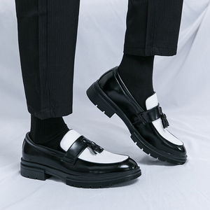 Chaussures habillées pour <span class=keywords><strong>homme</strong></span> en cuir marron <span class=keywords><strong>marine</strong></span> contrasté, à enfiler, antidérapantes, respirantes, à bout pointu, pour le bureau, les mariages, printemps, été, automne, hiver - Product Image 5